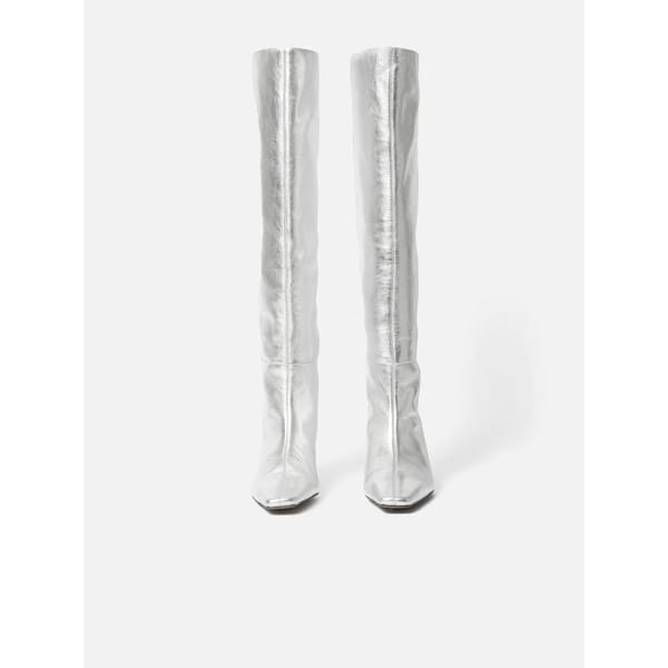 silver knee high boots