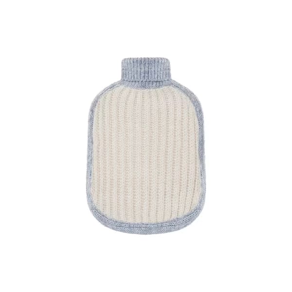 white hot water bottle with blue trim