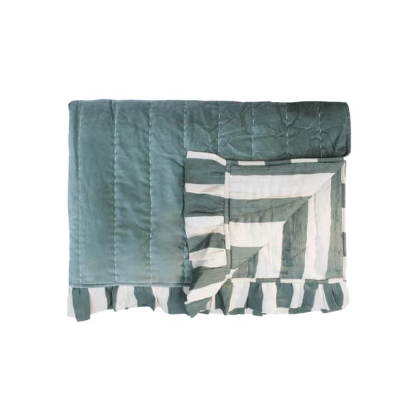 Sea Green Wide Stripe Linen and Velvet Quilt