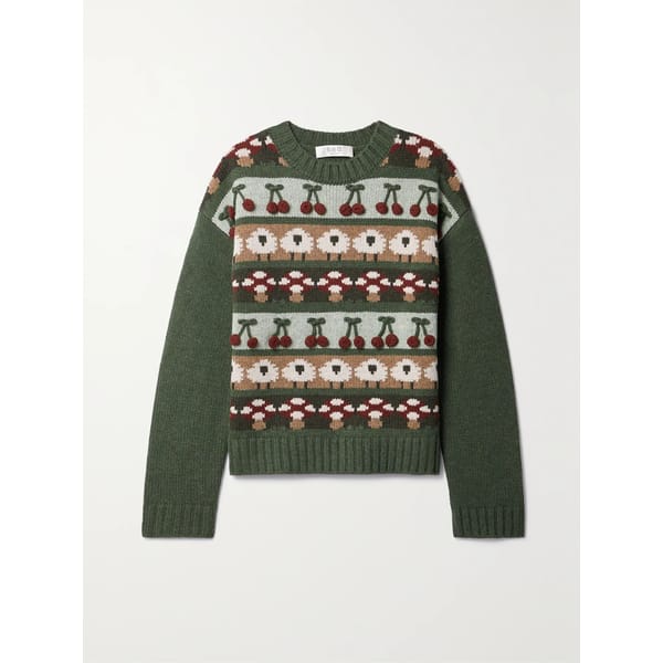 GREN KNIT JUMOER WITH CHERRY AND SHEEP DETAIL