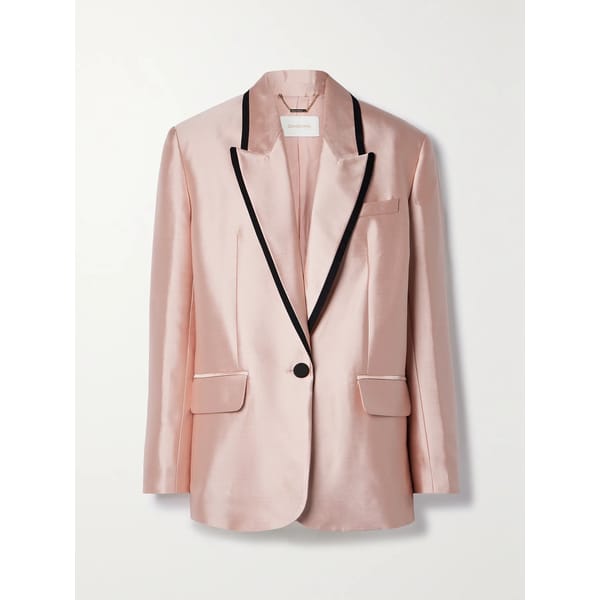 PINK. BLAZER WITH BLACK LAPEL DETAIL