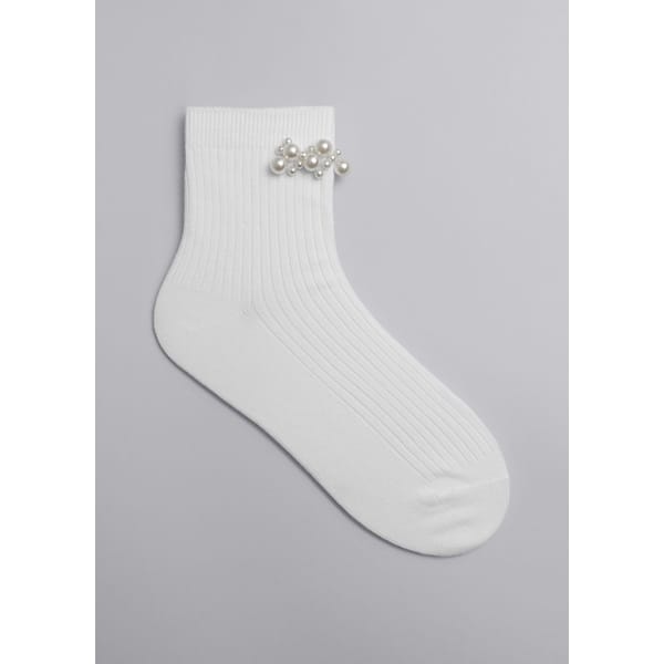 white socks with pearl detail