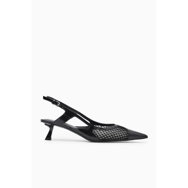 black mesh kitten heels