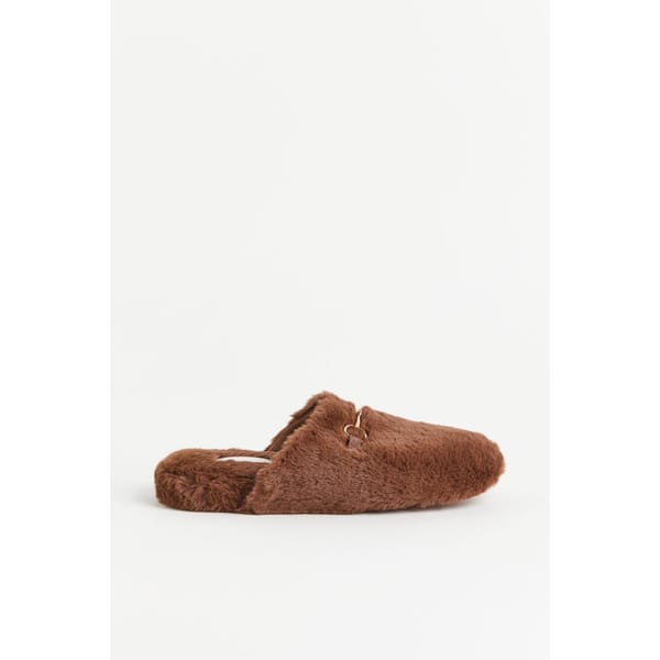 BROWN FUR Snaffle-detail slippers