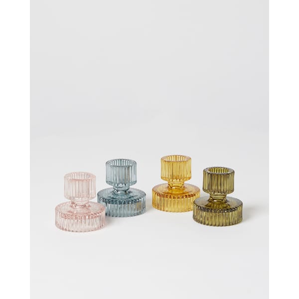 Double Sided Glass Candlestick Holders Set of Four