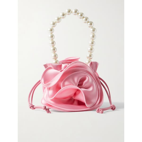 pink flower shaped bag with pearl handle