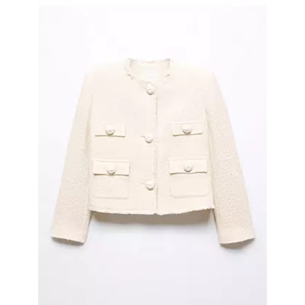 cream tweed jacket with pockets