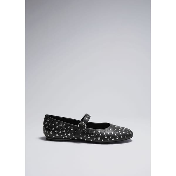 studded black leather flats