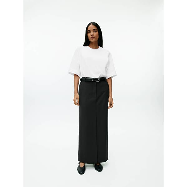 model wears Tailored Wool-Blend Skirt