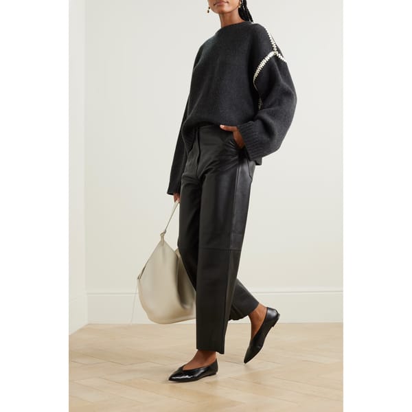model wears black Oversized embroidered wool and cashmere-blend sweater