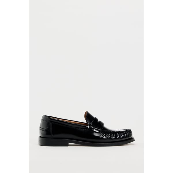BLACK Flat Leather Loafers