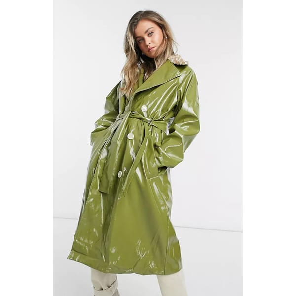 Fur Trench Coat in Green