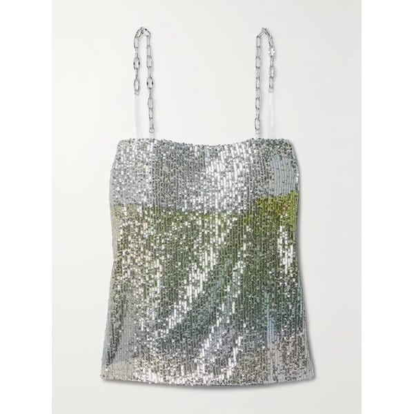 chain-embellished sequined tulle top