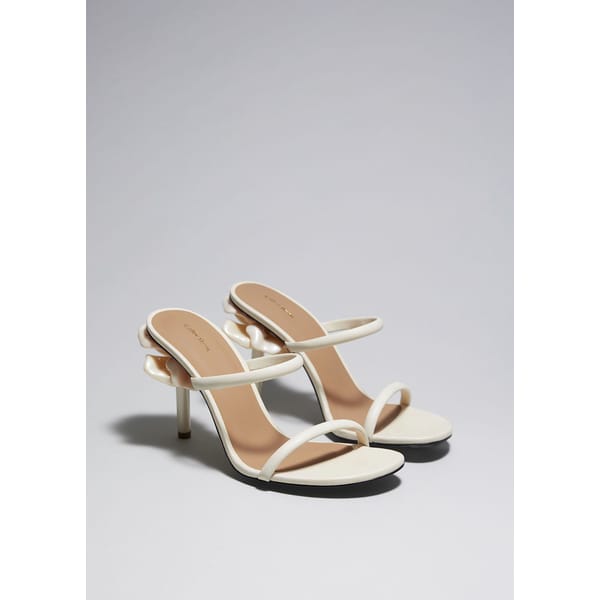 white Flower Embellished Leather Mules