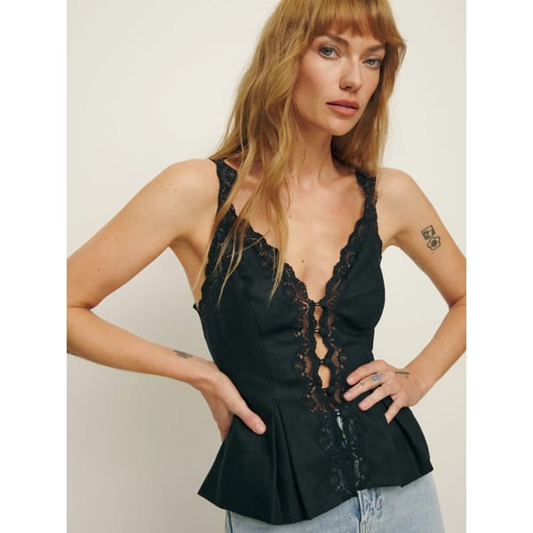 black linen cut out top