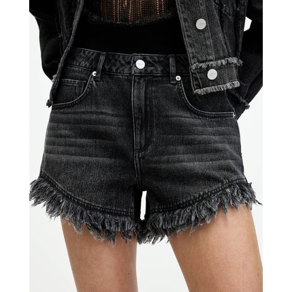 black denim frayed shorts