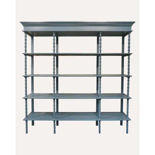 blue open bookshelf