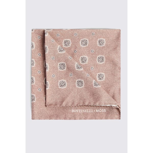 Bottinelli Dusty Pink Silk Medallion Pocket Square