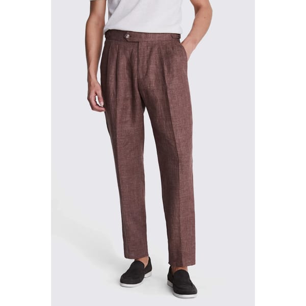 close up of Copper Linen Pleated Trousers