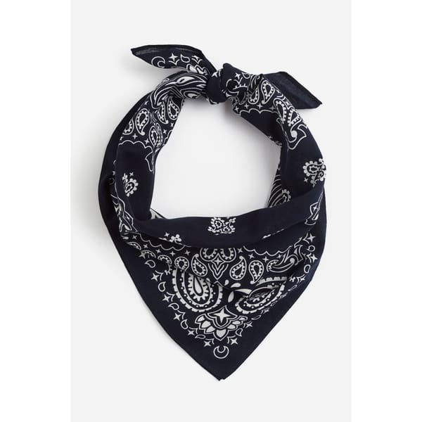 navy and white Paisley-patterned scarf