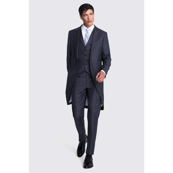 male model wears Italian Tailored Fit Grey Sharkskin Suit