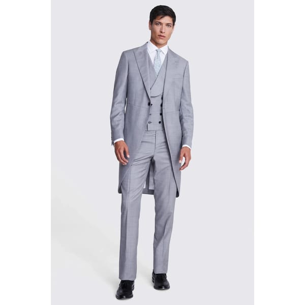 model wears Italian Tailored Fit Grey Texture Morning Suit