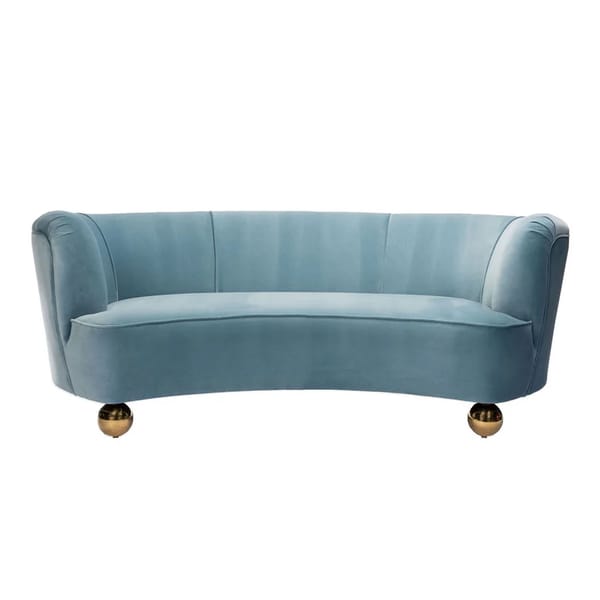 blue velvet curved sofa