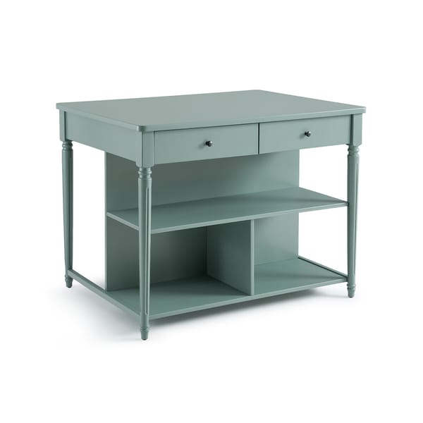 blue wooden kitchen island