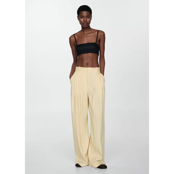 model wears Striped linen-blend trousers