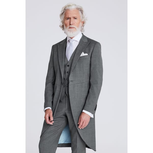 model wears MOSS TAILORED FIT GREY TWILL TAILS