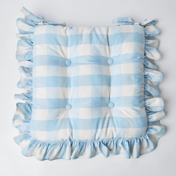 blue gingham ruffle seat cushion