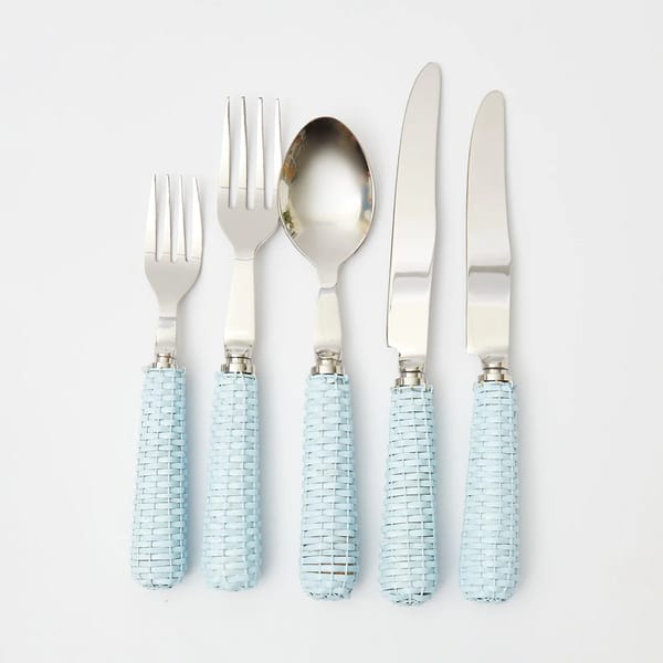 blue rattan cutlery