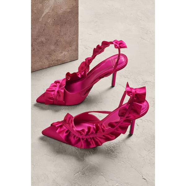 pink heels with ruffles