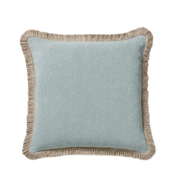 Stonewashed Linen Cushion Cover With Fringing- Aqua