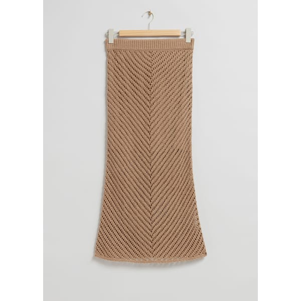 beige Crochet Midi Skirt