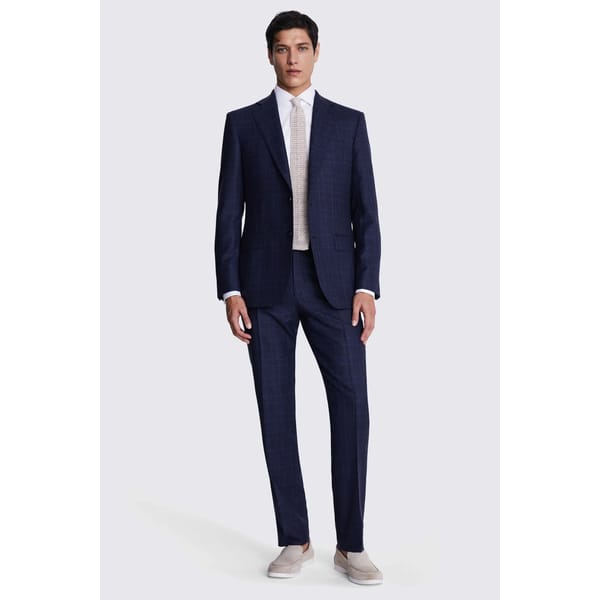 male model in Regular Fit Blue Check Suit