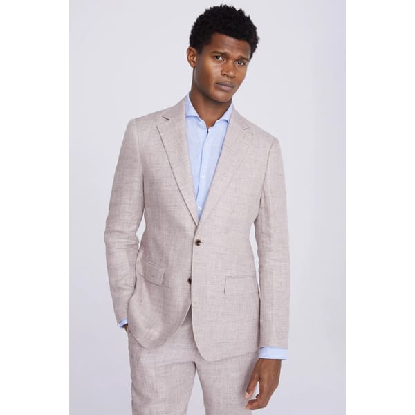male model wears Regular Fit Oatmeal Linen Suit