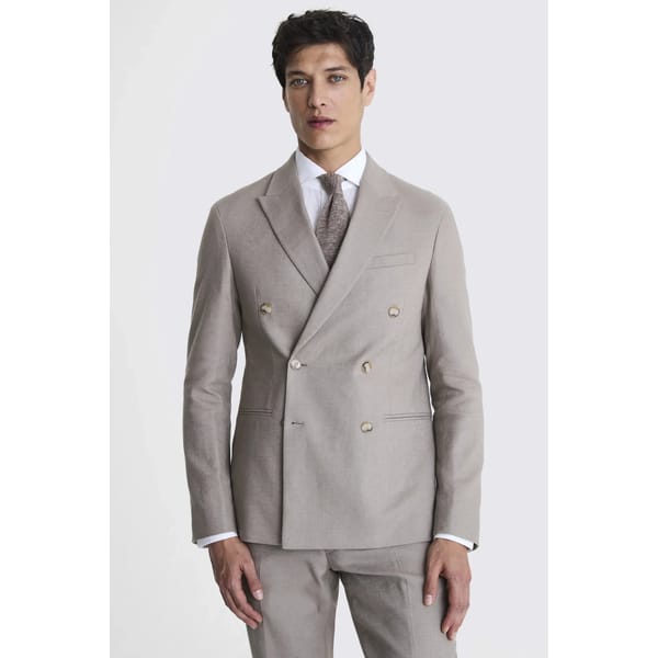 male model wear Slim Fit Taupe Matte Linen Suit