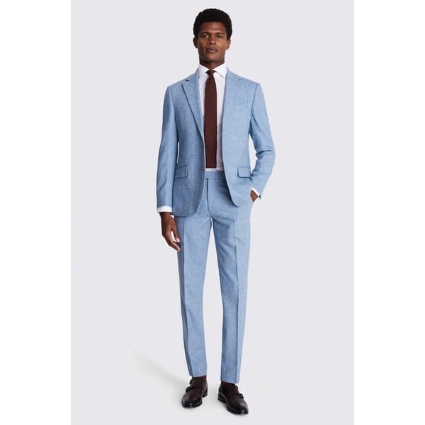 male model wears Tailored Fit Aqua Donegal Suit