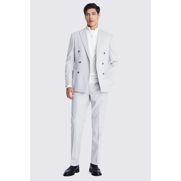 male model wears Tailored Fit Light Grey Flannel Suit