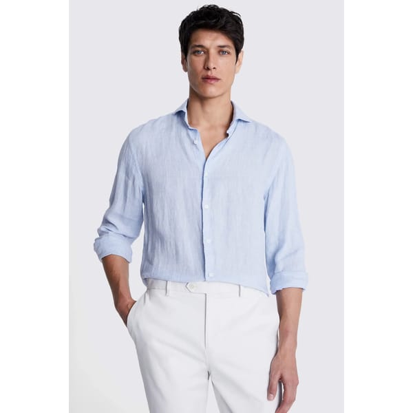 male model wears Tailored Fit Sky Linen Shirt