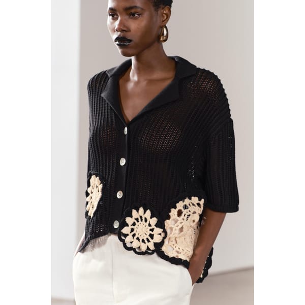 CROCHET KNIT POLO TOP