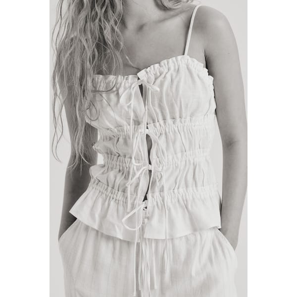 model wears Drawstring-detail strappy top