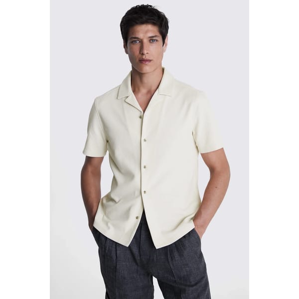 Ecru Knitted Cuban Collar Shirt