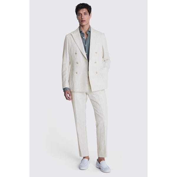 male model wears Italian Tailored Fit Off White Check Suit
