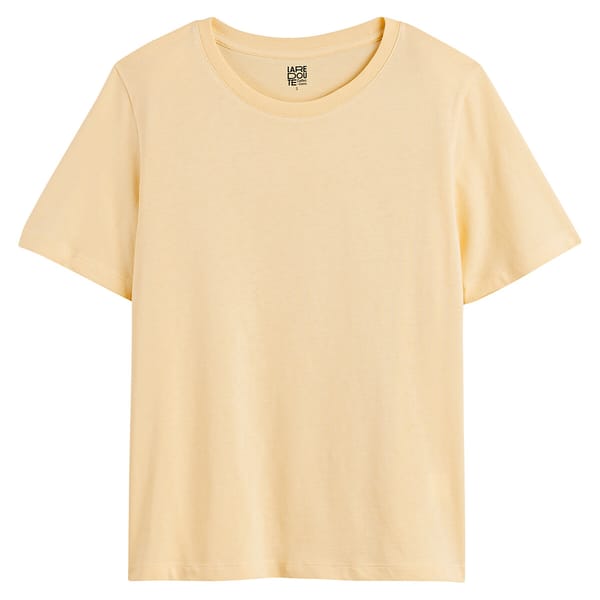 Cotton Crew Neck T-Shirt with Short Sleeves in yellow