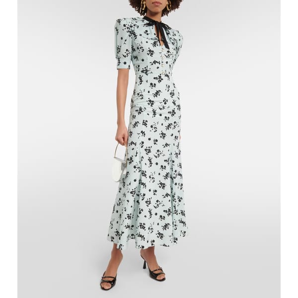 MODEL WEARING ALESSANDRA RICH Floral puff-sleeve silk maxi dress
