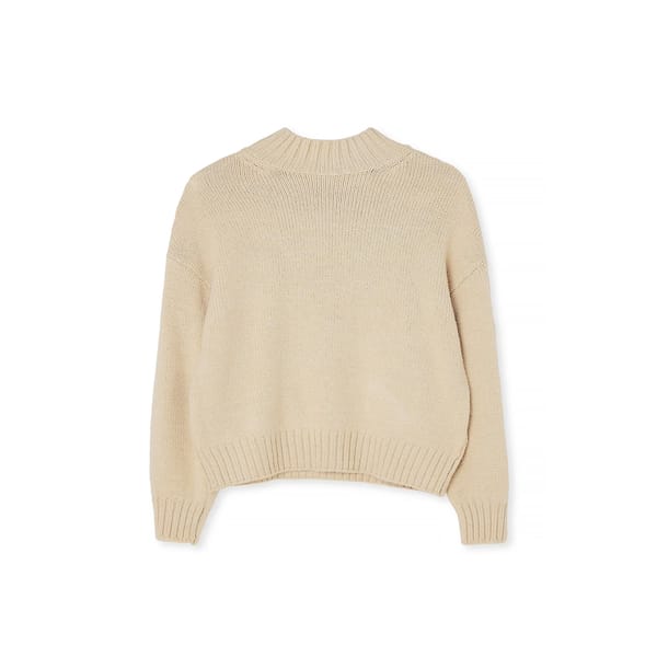 beige Turtle Neck Knitted Sweater