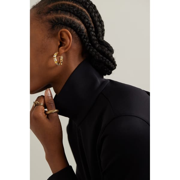 model wears Recycled Gold Vermeil Cubic Zirconia Hoop Earrings
