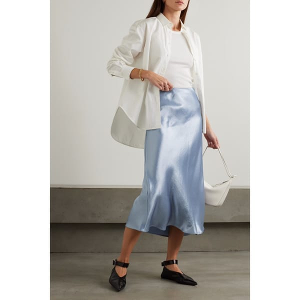 model wearing MAX MARA Leisure Alessio crinkled-satin midi skirt